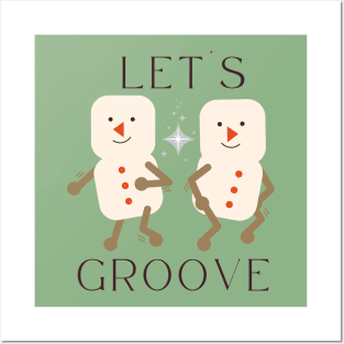 Groovy Christmas Marshmallow Snowman (Green Version) Posters and Art